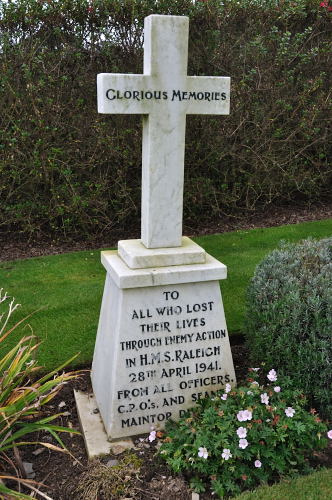 The Memorial placed by members of HMS Raleigh to commemorate 24 Royal Engineers and 41 Royal navy sailors who died in the incident of 28 April 1941