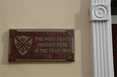 Plaque on the house commemorating Keat's visit